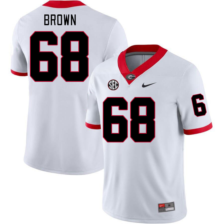 Men #68 Chris Brown Georgia Bulldogs College Football Jerseys Stitched-White - Click Image to Close